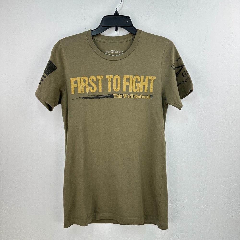 Grunt Style Tshirt Womens S Green Black This‎ We'll Defend US Army Short Sleeve
